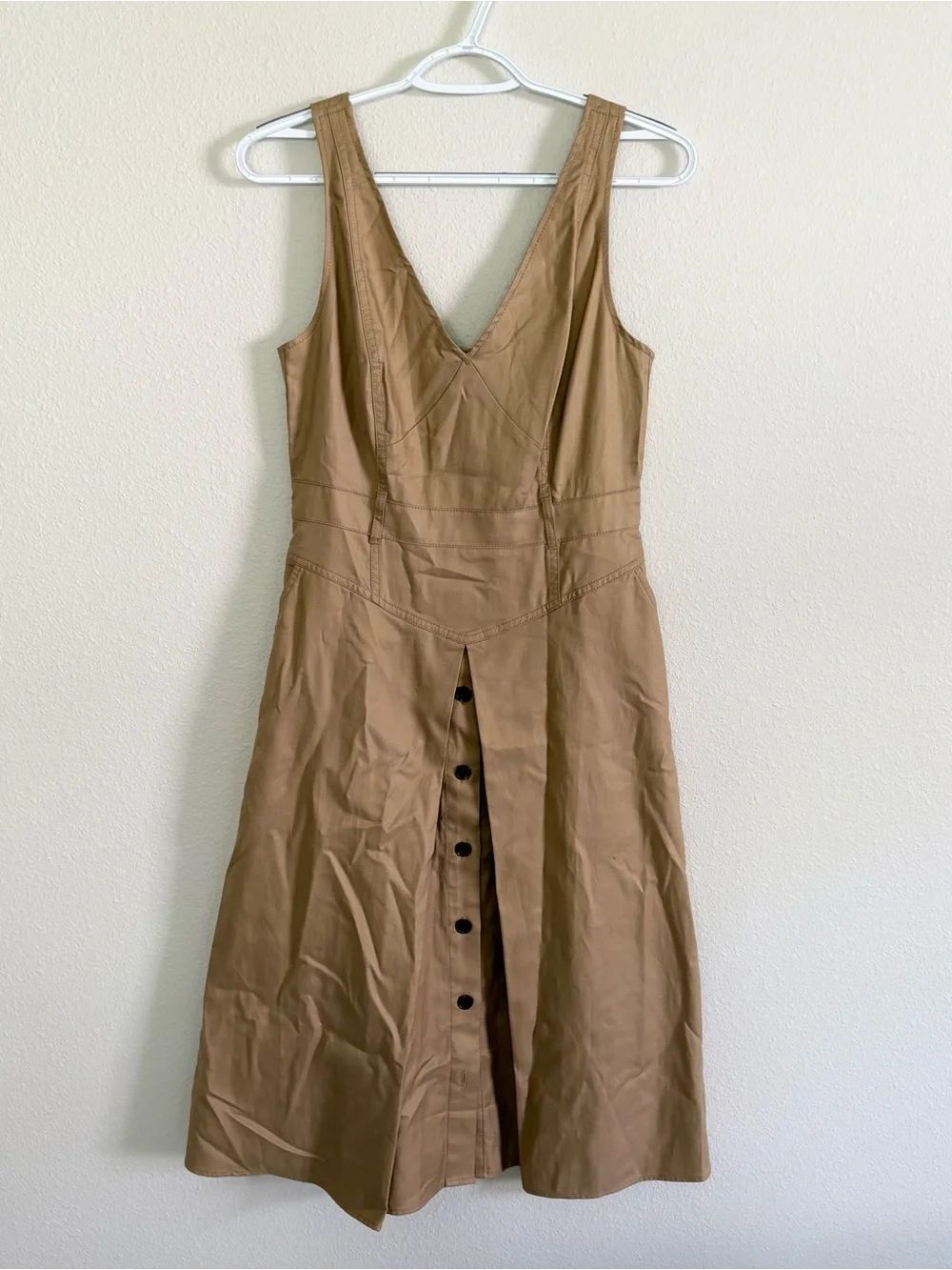 NWT Banana Republic Khaki Drop Waist Midi Dress Button Front Pockets Size 4P